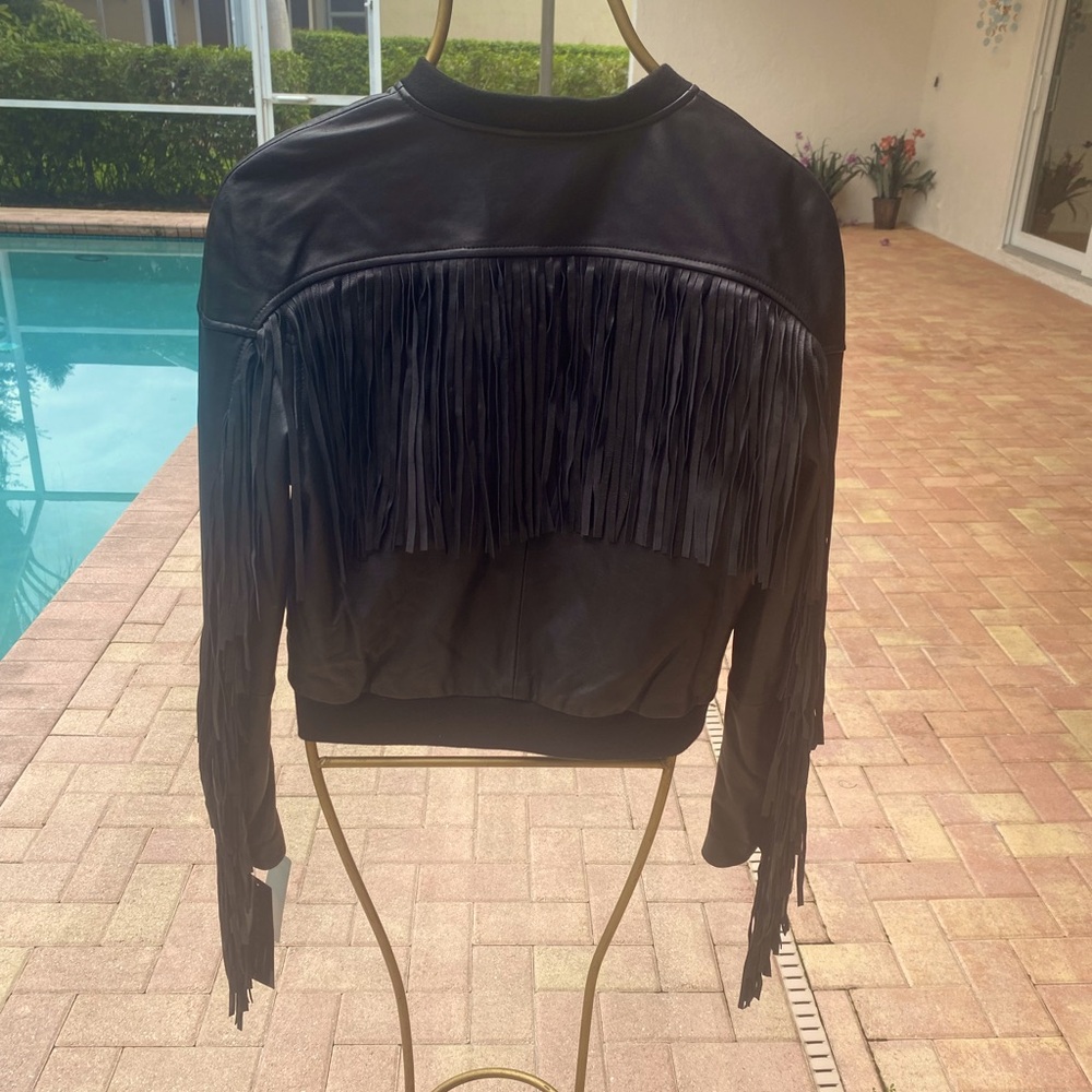 Bagatelle black leather fringed jacket